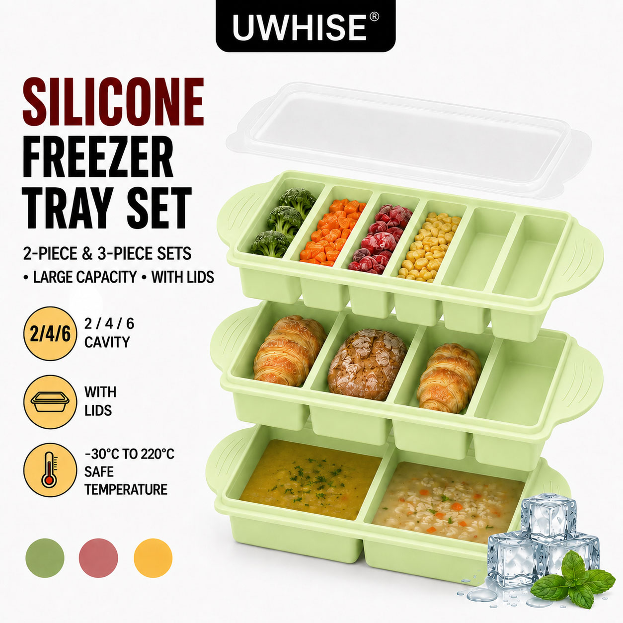 Uwhise 2/3 PACK Silicone Freez - Meal Prep Template ulasan dan harga