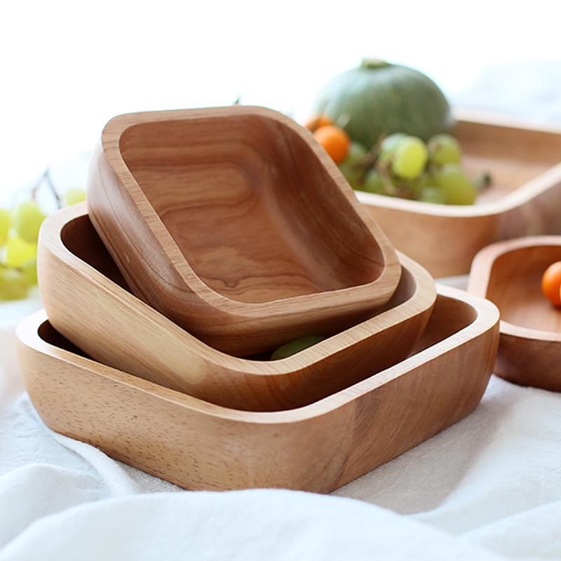 1Pc Square Wood Bowl 4 Size Fr - Meal Prep Bowl ulasan dan harga