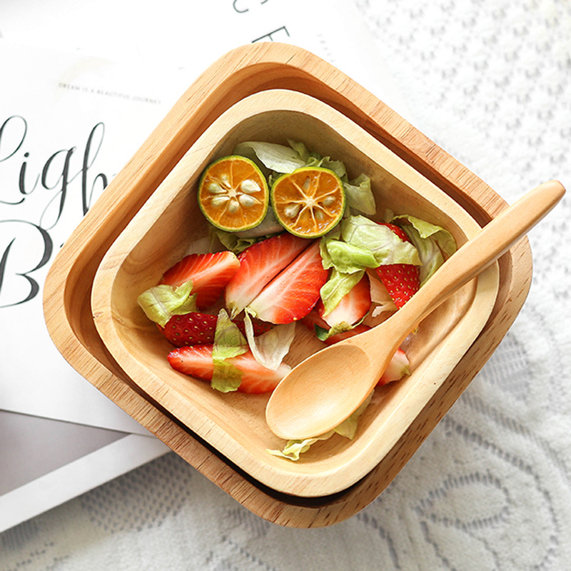 1Pc Square Wood Bowl 4 Size Fr - Meal Prep Bowl ulasan dan harga