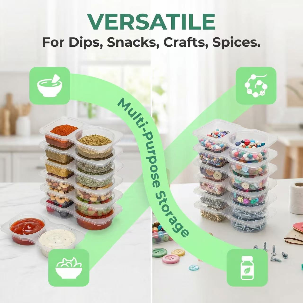 Dual Compartment Sauce Contain - Sauce Dipping Cup ulasan dan harga