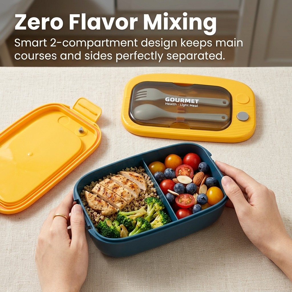 Plastic Bento Lunch Box 2 Comp - Meal Prep Or Prep Meal ulasan dan harga