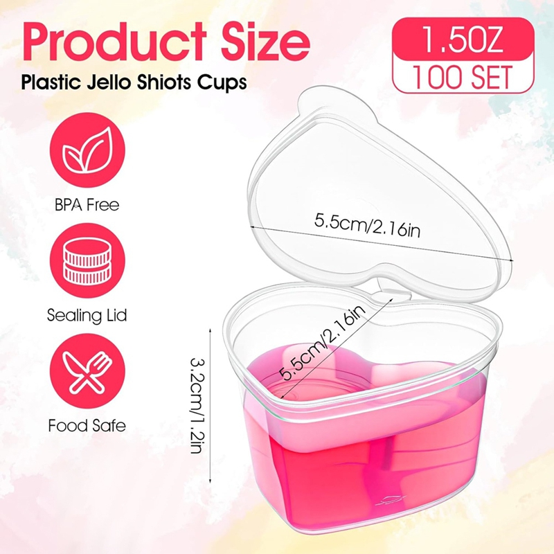 100 Sets 1.5 Oz Clear Heart Sh - Sauce Dipping Cup ulasan dan harga