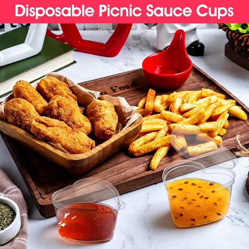 100 Sets 1.5 Oz Clear Heart Sh - Sauce Dipping Cup ulasan dan harga